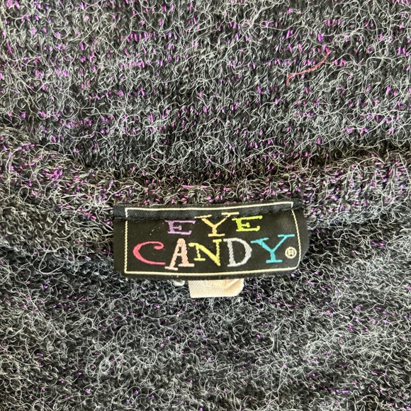 Eye Candy Vintage Fuzzy Metallic Shimmer Boat Neck Bell Gray Size L Sweater Goth - Picture 3 of 8